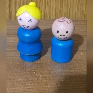Fisher-Price Blue and Yellow Wooden Toy Figures